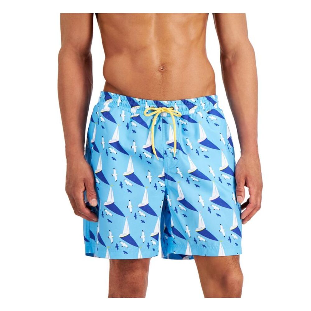 CLUBROOM Mens Light Blue Printed Classic Fit Quick-Dry Athletic Shorts XXL